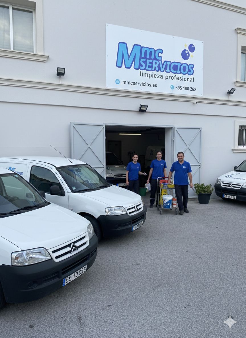 Equipo MMC Servicios con furgonetas rotuladas Valencia