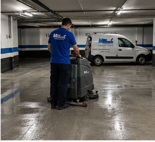 Limpieza de garajes y aparcamientos con fregadora industrial Valencia